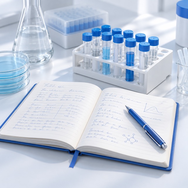 Illustration of a laboratory notebook and sample tray